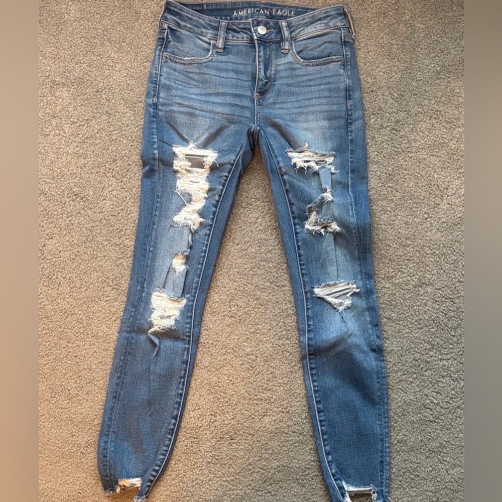 American Eagle Outfitters Women's Ripped Blue Skinny Jeans
